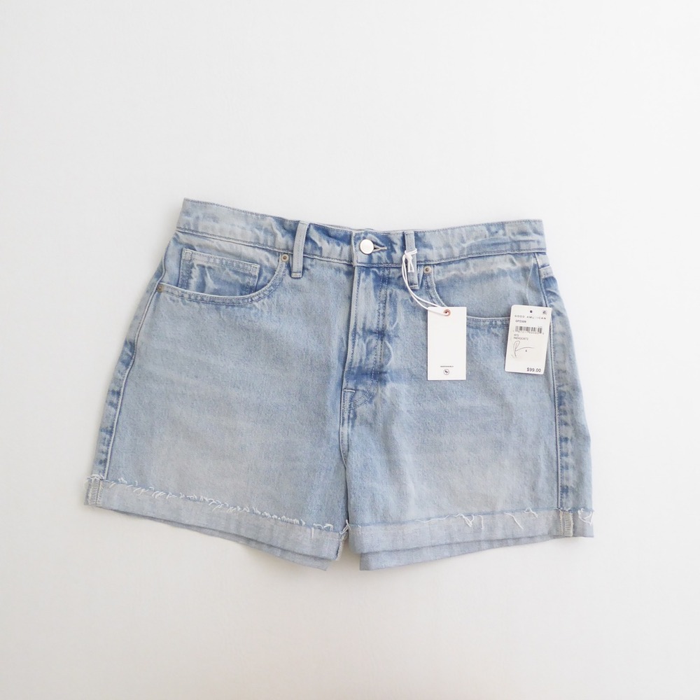 Good American Womens Shorts Light Blue Good 90s Relaxed Cut Off Denim Size 6